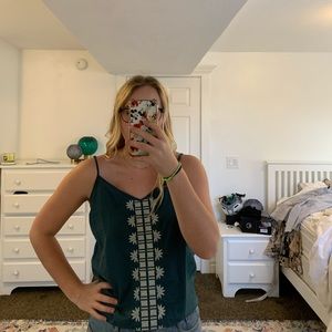 Forest green embroidered tank